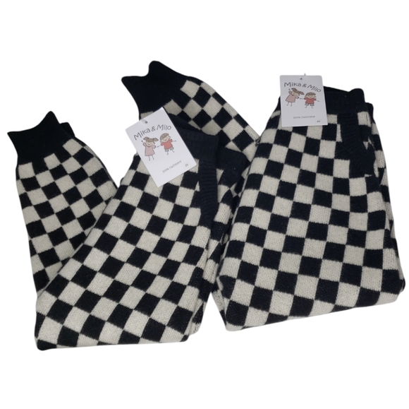 100% Cashmere Checked Square Domino Gingham Jogger Style Unisex Winter Play Pant - Picture 4 of 9